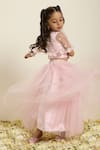 Shop_Neha Gursahani_Pink Tulle, Satin Embroidery, Pearls Cape And Poofy Lehenga Set _at_Aza_Fashions