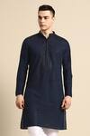 Shop_Sayisha_Navy Cotton Sequins, Embroidery Blue Checked Kurta _Online_at_Aza_Fashions