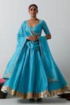 Buy_Vinusto_Blue Chanderi Gota Patti, Embroidery, Metallic Thread, Floral Motif Lehenga Set _at_Aza_Fashions