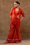 Buy_Eeda_Orange Organza, Shantoon, Zardozi And Chain Embellished Jacket Set _at_Aza_Fashions