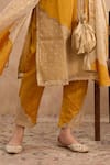Shop_Nero India_Yellow Silk Embroidery, Zari Split V-neck Dori Yoke Kurta And Narrow Pant Set _Online_at_Aza_Fashions