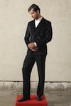 Buy_Tisa - Men_Black Suede, Viscose, Polyester Embroidery Motif Tuxedo And Pant Set _at_Aza_Fashions