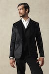 Shop_Tisa - Men_Black Suede, Viscose, Polyester Embroidery Motif Tuxedo And Pant Set _at_Aza_Fashions