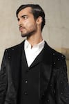 Shop_Tisa - Men_Black Suede, Viscose, Polyester Embroidery Motif Tuxedo And Pant Set _Online_at_Aza_Fashions
