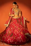 Shop_Tanu Malhotra_Red Organza, Silk Gota Patti, Mirrors, Sequins, Zari, Floral Printed Lehenga Set _Online_at_Aza_Fashions