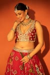 Tanu Malhotra_Red Organza, Silk Gota Patti, Mirrors, Sequins, Zari, Floral Printed Lehenga Set _at_Aza_Fashions