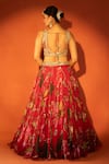 Shop_Tanu Malhotra_Red Organza, Silk Gota Patti, Mirrors, Sequins, Zari, Floral Printed Lehenga Set _at_Aza_Fashions