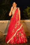 Buy_Tanu Malhotra_Red Organza, Silk Gota Patti, Mirrors, Sequins, Zari, Floral Printed Lehenga Set _at_Aza_Fashions