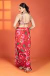 Shop_Tanu Malhotra_Red Crepe, Net Mirrors V-neck Floral Print Pre-draped Saree And Work Blouse Set _at_Aza_Fashions