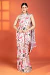 Buy_Tanu Malhotra_Pink Crepe Sequins, Embroidery, Floral Printed Pre-draped Saree And Blouse Set _at_Aza_Fashions