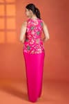 Shop_Tanu Malhotra_Fuchsia Silk, Modal, Satin Embroidery, Metallic Floral Jacket Drape Skirt Set _at_Aza_Fashions