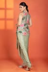 Shop_Tanu Malhotra_Green Silk, Modal, Satin Embroidery, Mirrors Floral Jacket Draped Skirt Set _at_Aza_Fashions