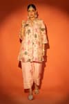 Buy_Tanu Malhotra_Pink Organza Embroidery, Mirrors, Foil Floral Printed Angrakha Kurta Set _Online_at_Aza_Fashions