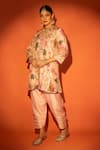 Tanu Malhotra_Pink Organza Embroidery, Mirrors, Foil Floral Printed Angrakha Kurta Set _at_Aza_Fashions