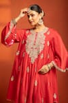Tanu Malhotra Red Cotton, Silk, Organza Embroidery, Metallic Thread, Zari Round Anarkali Set at Aza Fashions Tanu Malhotra_Red Cotton, Silk, Organza Embroidery, Metallic Thread, Zari Round Anarkali Set _at_Aza_Fashions