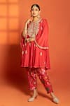 Buy Tanu Malhotra Red Cotton, Silk, Organza Embroidery, Metallic Thread, Zari Round Anarkali Set Buy_Tanu Malhotra_Red Cotton, Silk, Organza Embroidery, Metallic Thread, Zari Round Anarkali Set