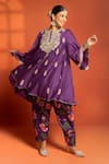 Shop_Tanu Malhotra_Purple Cotton Satin, Cotton, Silk, Organza Embroidery, Sequins, Anarkali Set _Online_at_Aza_Fashions