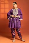 Tanu Malhotra_Purple Cotton Satin, Cotton, Silk, Organza Embroidery, Sequins, Anarkali Set _at_Aza_Fashions