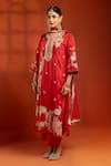 Tanu Malhotra_Red Cotton, Silk, Net Embroidery, Mirrors Round Neck Kurta Set _Online_at_Aza_Fashions