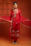 Buy_Tanu Malhotra_Red Cotton, Silk, Net Embroidery, Mirrors Round Neck Kurta Set _at_Aza_Fashions