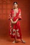 Shop_Tanu Malhotra_Red Cotton, Silk, Net Embroidery, Mirrors Round Neck Kurta Set _Online_at_Aza_Fashions