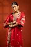 Tanu Malhotra_Red Cotton, Silk, Net Embroidery, Mirrors Round Neck Kurta Set _at_Aza_Fashions