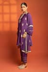 Buy_Tanu Malhotra_Purple Cotton Satin, Cotton, Silk, Net Embroidery, Zari, Flared Kurta Salwar Set _Online_at_Aza_Fashions
