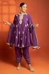Buy_Tanu Malhotra_Purple Cotton Satin, Cotton, Silk, Net Embroidery, Zari, Flared Kurta Salwar Set _at_Aza_Fashions