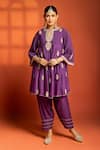Shop_Tanu Malhotra_Purple Cotton Satin, Cotton, Silk, Net Embroidery, Zari, Flared Kurta Salwar Set _Online_at_Aza_Fashions