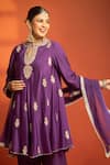Tanu Malhotra_Purple Cotton Satin, Cotton, Silk, Net Embroidery, Zari, Flared Kurta Salwar Set _at_Aza_Fashions