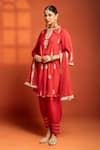 Buy_Tanu Malhotra_Red Cotton, Silk, Net Embroidery, Metallic Thread, Flared Kurta Salwar Set _Online_at_Aza_Fashions