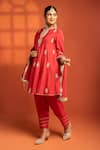 Shop_Tanu Malhotra_Red Cotton, Silk, Net Embroidery, Metallic Thread, Flared Kurta Salwar Set _Online_at_Aza_Fashions