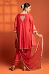 Shop_Tanu Malhotra_Red Cotton, Silk, Net Embroidery, Metallic Thread, Flared Kurta Salwar Set _at_Aza_Fashions