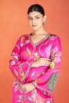 Tanu Malhotra_Fuchsia Modal, Satin Mirrors, Embroidery, Piping V-neck Floral Printed Kurta Set _Online_at_Aza_Fashions