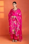 Buy_Tanu Malhotra_Fuchsia Modal, Satin Mirrors, Embroidery, Piping V-neck Floral Printed Kurta Set 