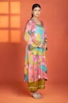 Buy_Tanu Malhotra_Pink Modal, Satin, Silk Sequins, Embroidery, Piping Floral Printed Kurta Set 