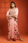 Shop_Tanu Malhotra_Pink Velvet, Lycra Embroidery, Beads, Printed Side-panel Kurta And Churidar Set _Online_at_Aza_Fashions