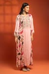 Tanu Malhotra_Pink Velvet, Lycra Embroidery, Beads, Printed Side-panel Kurta And Churidar Set _at_Aza_Fashions