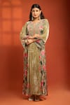 Buy_Tanu Malhotra_Green Silk, Velvet, Lycra Printed Side-panel Long Kurta And Churidar Set _Online_at_Aza_Fashions