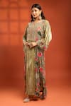 Shop_Tanu Malhotra_Green Silk, Velvet, Lycra Printed Side-panel Long Kurta And Churidar Set _Online_at_Aza_Fashions