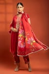 Buy_Tanu Malhotra_Red Velvet, Silk Embroidery, Metallic Thread Split V-neck Kurta Set _at_Aza_Fashions