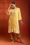 Tanu Malhotra_Yellow Velvet, Silk Embroidery, Sequins, Stones, Foil Printing, Kurta Salwar Set _Online_at_Aza_Fashions