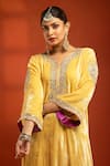 Buy_Tanu Malhotra_Yellow Velvet, Silk Embroidery, Sequins, Stones, Foil Printing, Kurta Salwar Set _Online_at_Aza_Fashions