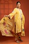 Buy_Tanu Malhotra_Yellow Velvet, Silk Embroidery, Sequins, Stones, Foil Printing, Kurta Salwar Set 