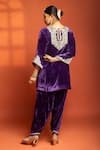 Tanu Malhotra_Purple Velvet, Silk Embroidery, Metallic Thread, Foil Printing, Kurta Dhoti Set _Online_at_Aza_Fashions