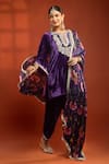 Buy_Tanu Malhotra_Purple Velvet, Silk Embroidery, Metallic Thread, Foil Printing, Kurta Dhoti Set _at_Aza_Fashions