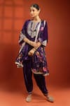 Shop_Tanu Malhotra_Purple Velvet, Silk Embroidery, Metallic Thread, Foil Printing, Kurta Dhoti Set _Online_at_Aza_Fashions