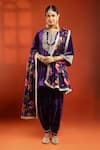 Tanu Malhotra_Purple Velvet, Silk Embroidery, Metallic Thread, Foil Printing, Kurta Dhoti Set _at_Aza_Fashions