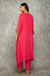 Shop_Tanu Malhotra_Fuchsia Crepe Mirrors V-neck High-low Kaftan Kurta And Pant Set _at_Aza_Fashions