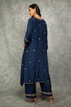 Buy_Tanu Malhotra_Blue Crepe Mirrors, Embroidery V-neck Work Kaftan Kurta And Pant Set 